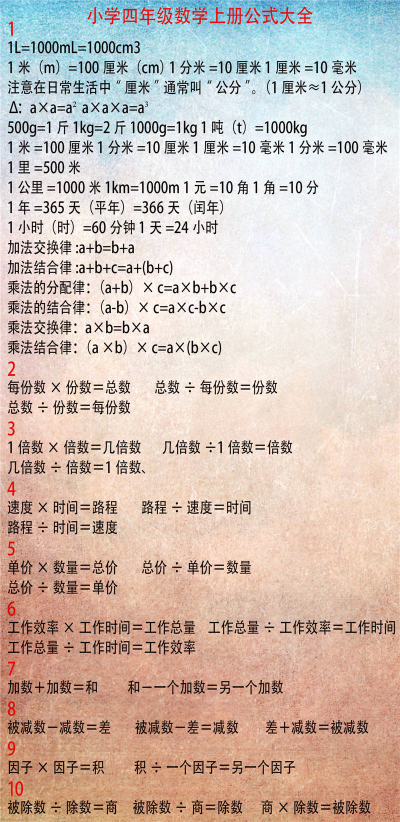 考试必备!小学数学四年级公式大全 月考轻松拿满分(附训练题)“panda sports”(图4)
考试必备!小学数学四年级公式大全 月考轻松拿满分(附训练题)“panda sports”(图4)